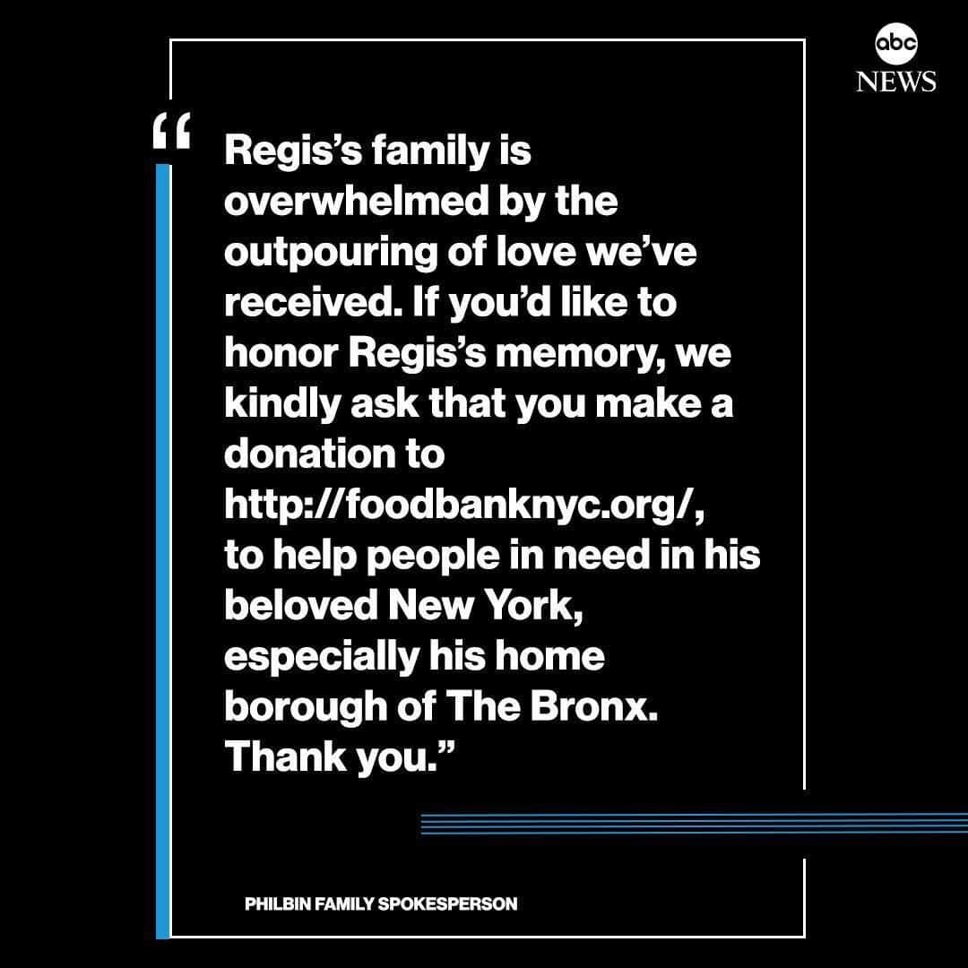 ABC Newsさんのインスタグラム写真 - (ABC NewsInstagram)「Family of Regis Philbin, legendary television host who passed away this weekend, asks fans to donate to the Food Bank for New York City in his memory, "to help people in need in his beloved New York, especially his home borough of The Bronx." #regisphilbin #foodbankfornewyorkcity #charity #foodbank #giving #bronx」7月28日 5時27分 - abcnews