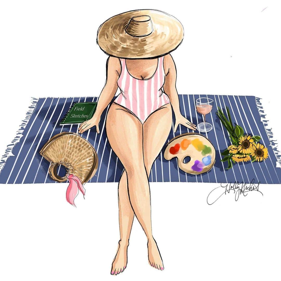 Holly Nicholsさんのインスタグラム写真 - (Holly NicholsInstagram)「Everyone is an artist 🎨 “Painter’s Picnic” now available as a print and digital download in three skin tone options. hnillustration.etsy.com #artist #painter #hnicholsillustration #fashionillustration #fashionsketch #bathingsuit #picnic #etsy」7月28日 8時58分 - hnicholsillustration