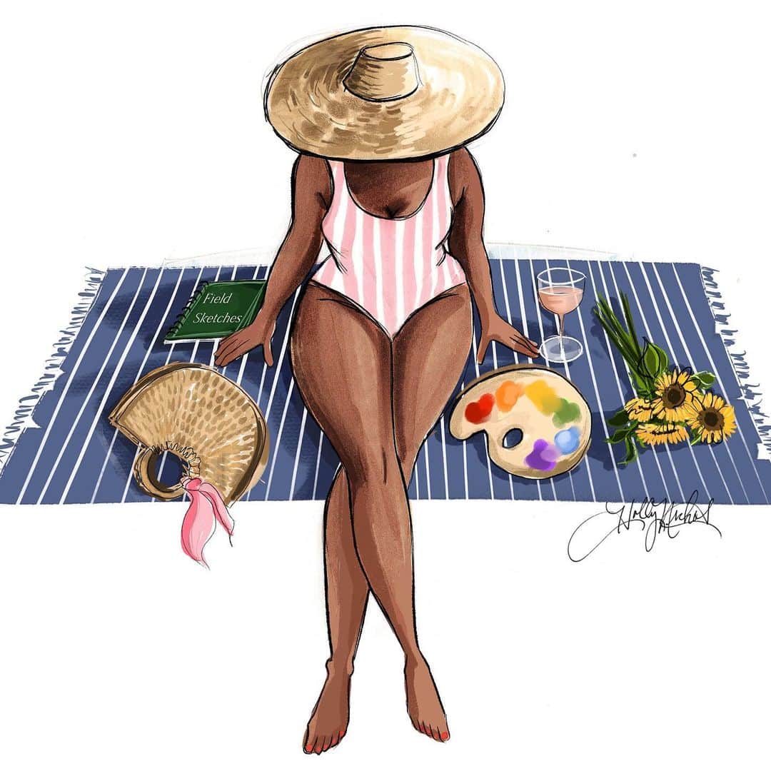 Holly Nicholsさんのインスタグラム写真 - (Holly NicholsInstagram)「Everyone is an artist 🎨 “Painter’s Picnic” now available as a print and digital download in three skin tone options. hnillustration.etsy.com #artist #painter #hnicholsillustration #fashionillustration #fashionsketch #bathingsuit #picnic #etsy」7月28日 8時58分 - hnicholsillustration