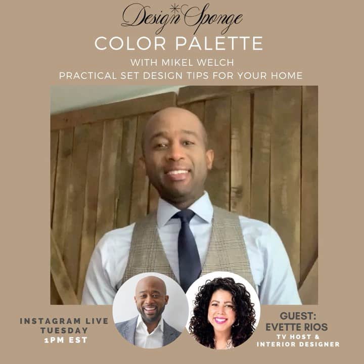 Grace Bonneyのインスタグラム：「Hi! I’m interior designer and television host, @mikelwelch. I will be taking over the @designsponge account tomorrow, to bring you a new series called Color Palette. On the show, I’ll be sitting down with other television designers of color, and teaching you tips and tricks that we’ve learned on camera. Best of all, you can actually apply these lessons in your real homes! Join me and my first guest, @evette_rios at 1pm EST on the @designsponge IG Live!」