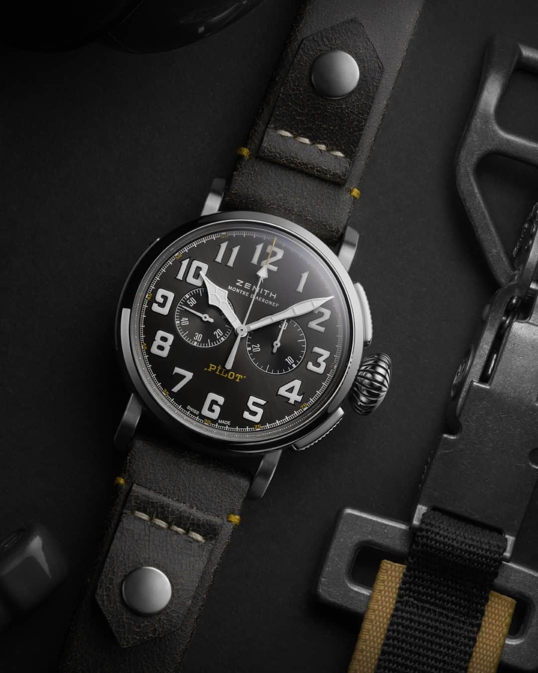 ゼニスのインスタグラム：「#Type20: The quintessential Zenith Pilot with modern accents in the Type 20 Rescue Chronograph, featuring a polished stainless steel case and sunray-patterned dial with hints of yellow.  #Zenith #ZenithWatches #Watches #Watch #Watchesofinstagram #Watchfam #WatchoftheDay #Luxury #WatchAddict #Pilotwatch #Watchcollector #Horology #DailyWatch #ElPrimero #Chronograph #VintageWatches #Pilot #PilotType20 #Aviation」