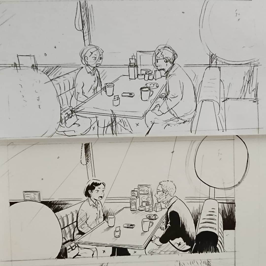 真造圭伍のインスタグラム：「下書きとペン入れ」