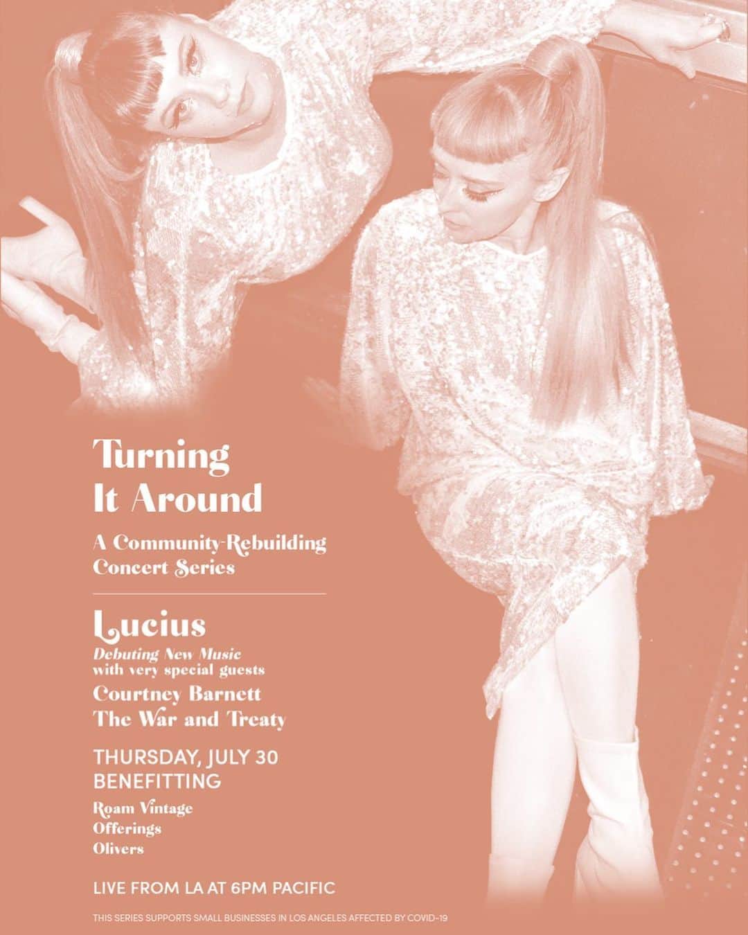 コートニー・バーネットのインスタグラム：「Excited to join @ilovelucius and special guests @thewarandtreaty this week. Thurs 6pm LA / Friday 11am Melb. More info below 🌹🌹🌹🌹🌹  @ilovelucius >>> It's the final week of Turning It Around - a community rebuilding concert series! Thank you for joining us all month to support the Los Angeles small business community. ⁣ ⁣ This week we’ll be debuting new music in partnership with three LA retail stores, Roam Vintage, Offerings and Olivers. Our friends Courtney Barnett & The War and Treaty will be starting the show off at 6pm Pacific.⁣⁣⁣ ⁣ Tickets and merch available at link in bio and all proceeds benefit these local businesses. More info to follow on Instagram Live Q&A with the owners on Wednesday.   ( 📷: @shervinfoto )」