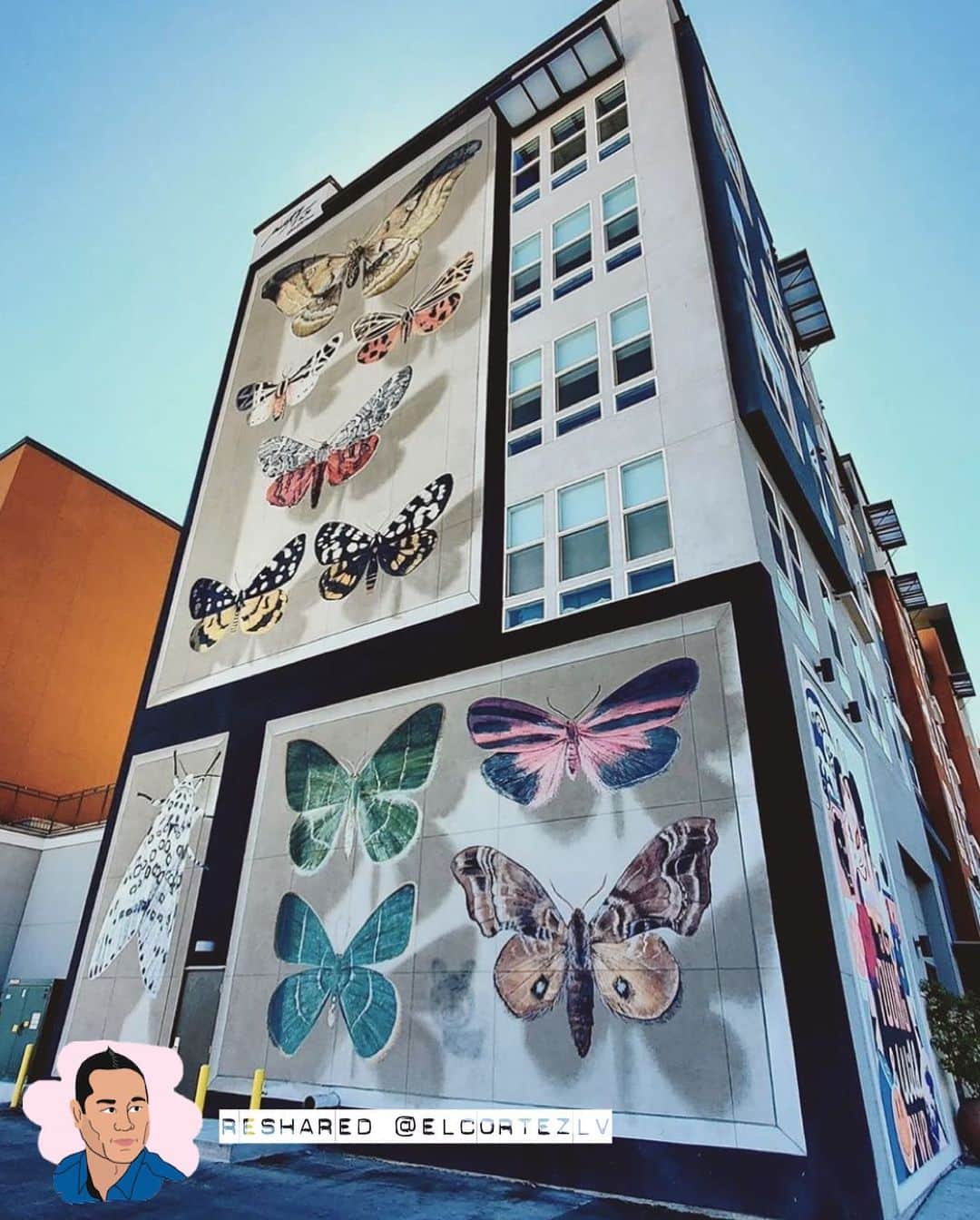Tony Hsiehのインスタグラム：「@elcortezlv Enjoying the neighborhood 🦋#DowntownVegas #art • @dtplv #dtplv #vegas⁣ #reshare ⁣⁣ ⁣⁣ ⁣*posted by Michelle」