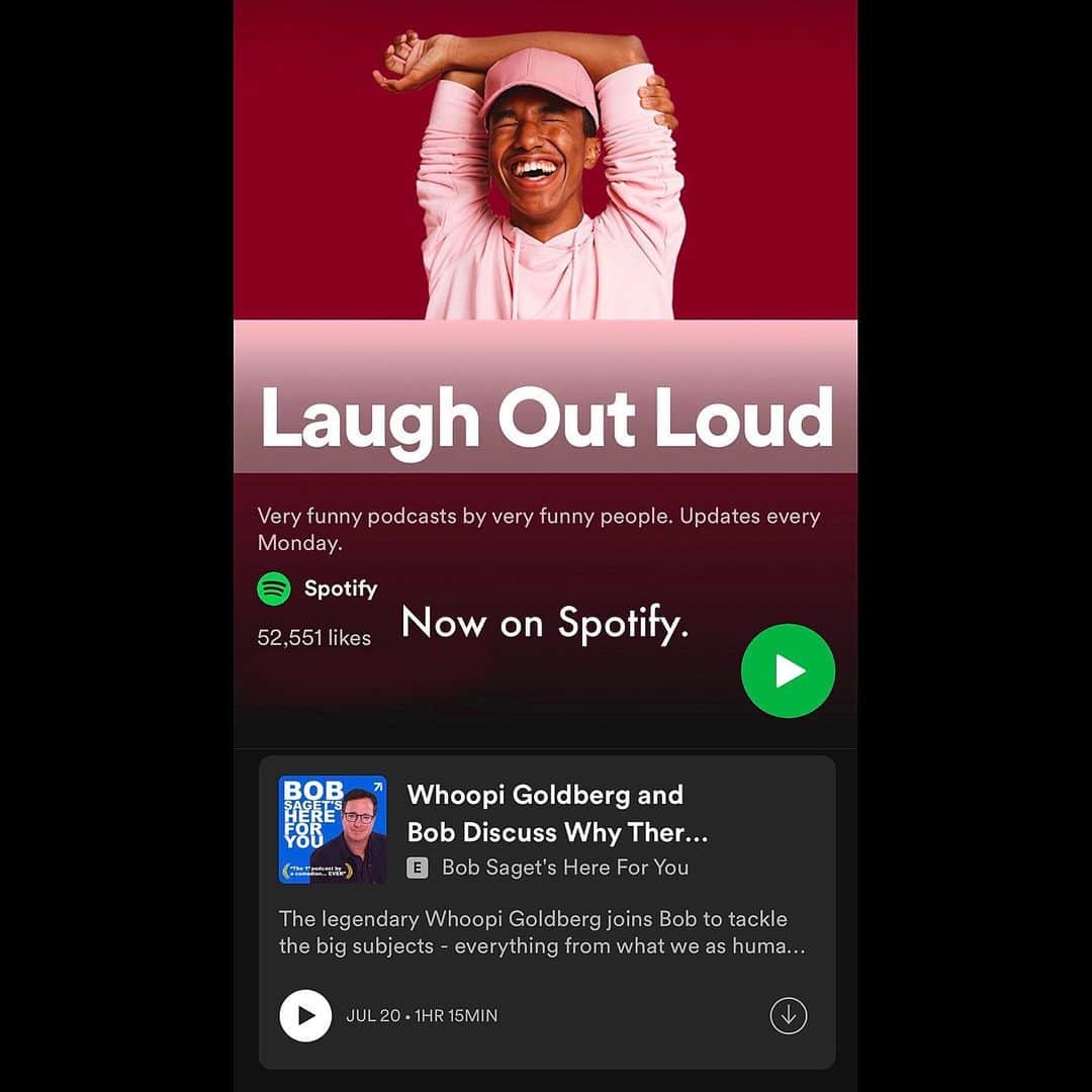 ボブ・サゲットのインスタグラム：「Thanks @spotifypodcasts @spotify for featuring my podcast “Bob Saget’s Here For You” in your #LaughOutLoud section. Listen at  —> spoti.fi/2BBOs2L #podcasts #comedypodcast」