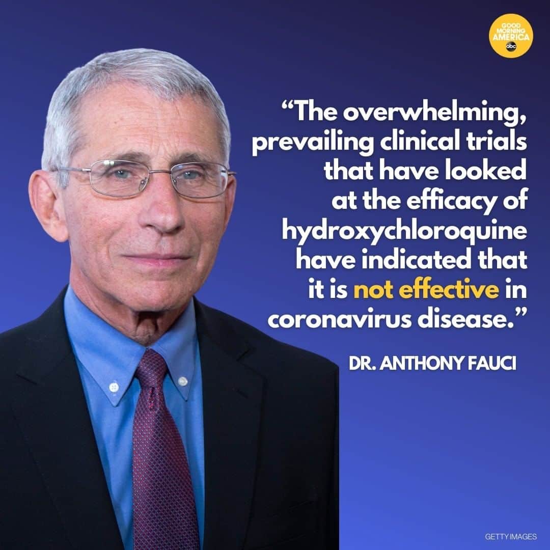 ABC Newsさんのインスタグラム写真 - (ABC NewsInstagram)「Dr. Anthony Fauci tells @goodmorningamerica that “clinical trials that have looked at the efficacy of hydroxychloroquine have indicated that it is not effective in coronavirus disease.” #anthonyfauci #dranthonyfauci #goodmorningamerica #donaldtrump #covid19 #coronavirus #hydroxychloroquine」7月28日 23時49分 - abcnews