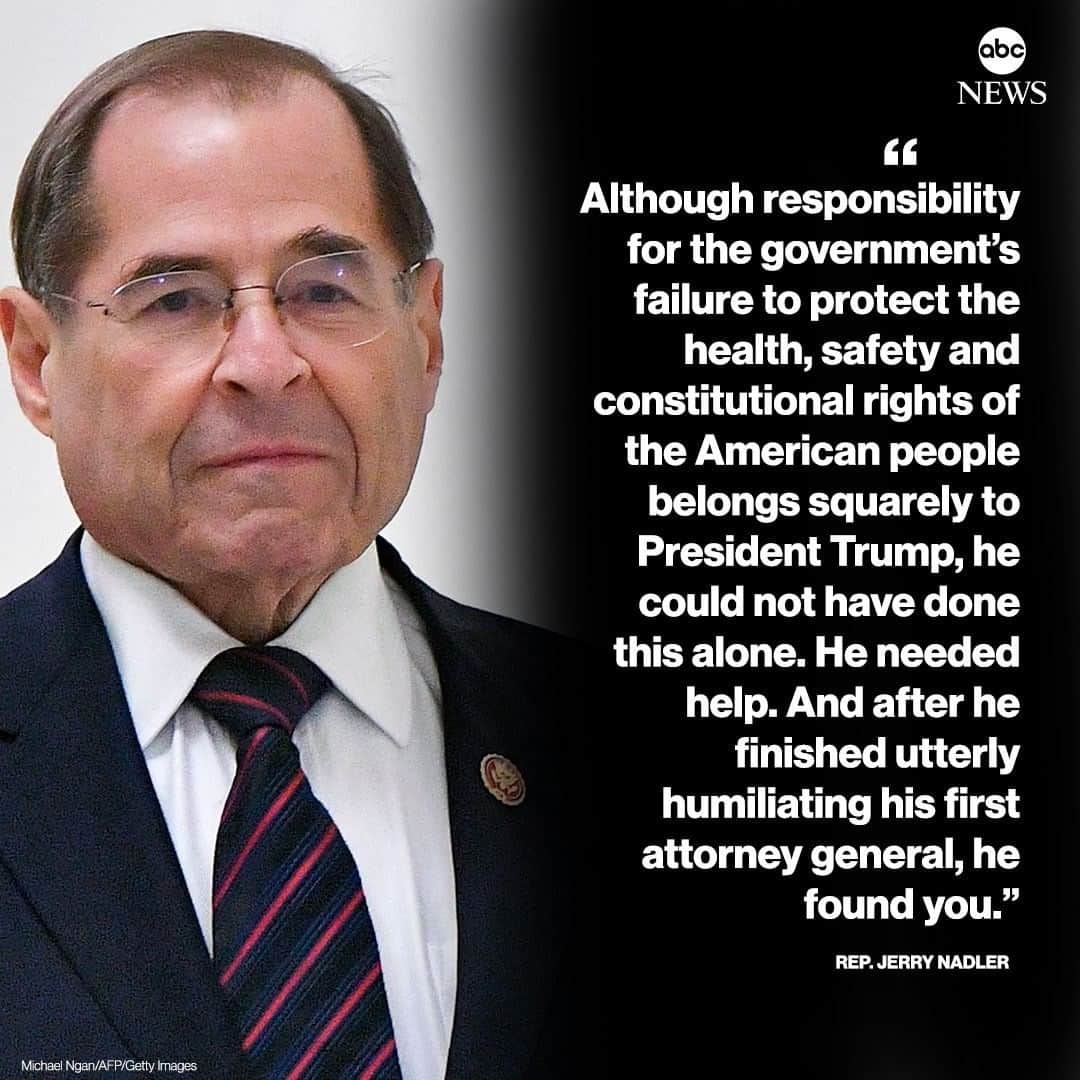ABC Newsさんのインスタグラム写真 - (ABC NewsInstagram)「Rep. Jerry Nadler to Attorney General Bill Barr: "Although responsibility for the government's failure to protect the health, safety and constitutional rights of the American people belongs squarely to Pres. Trump, he could not have done this alone." #jerrynadler #billbarr #justicedepartment #donaldtrump」7月29日 0時47分 - abcnews