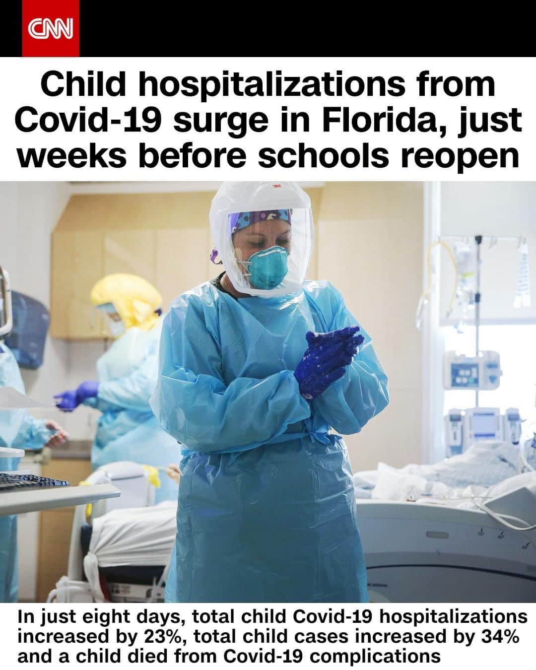 CNNさんのインスタグラム写真 - (CNNInstagram)「New coronavirus cases and hospitalizations among Florida children are surging, just weeks before schools across the state must reopen. Between July 16 and 24, the state experienced a 34% increase in child cases and a 23% increase in child hospitalizations, according to the Florida Department of Health. The department also reported the death of a 9-year-old due to Covid-19 complications on July 18. The surge comes amid rampant debate about whether children should return to classrooms in the fall.⁠ (📸: Mario Tama/Getty Images)」7月29日 2時01分 - cnn