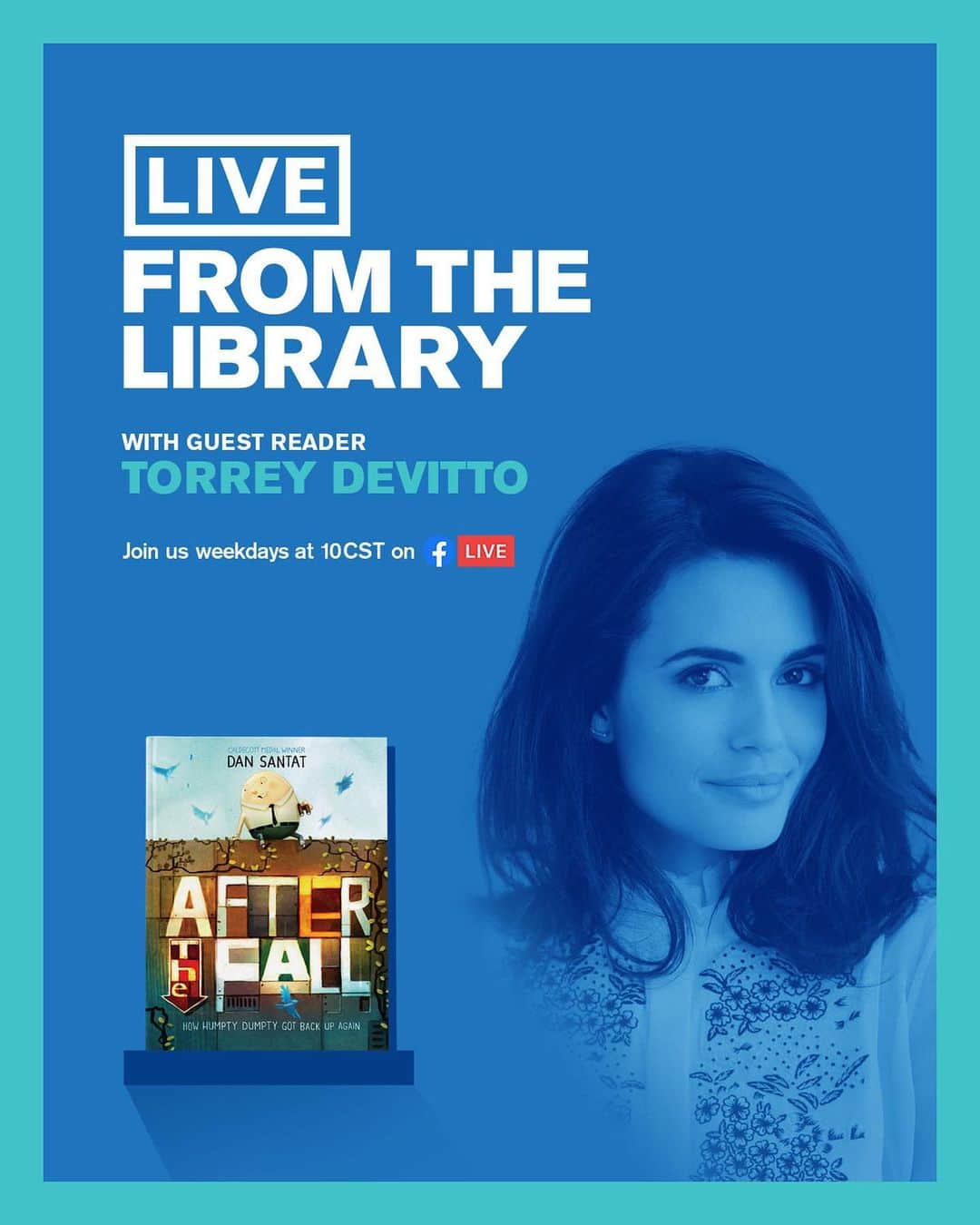 トーレイ・デヴィートのインスタグラム：「Join me tomorrow at on #LiveFromTheLibrary! I will be reading one of my favorites, After The Fall by Dan Santat, the epilogue to the Humpty-Dumpty story! 🥚  Can't wait to see you at 10 AM over at facebook.com/chipublib/live (link in bio as well) ❤️📚」