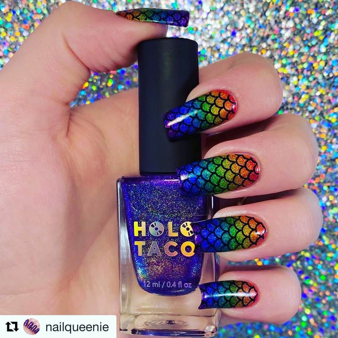 Nail Designsさんのインスタグラム写真 - (Nail DesignsInstagram)「Credit: @nailqueenie  ・・・ Rainbow mermaid nail art using the new Holo Taco collection by @simplynailogical!! ❤️🧡💛💚💙💜  - •Products Used• @orly “Rubberized Basecoat” @holotaco “Red Licorice”, “Orange Drink”, “Lemon Sucker”, “Green Taffy”, “Blue Freezie”, “Purple Slushie” and “Magenta Jelly” @hellomaniology “Straight Up Black” and “Smudge Free Top Coat”  Maniology Stamping Plate BM-XL211 @sechenails “Seche Vive” @twinkled_t Clean Up Brushes - #orly #holotaco #maniology #nailsofinstagram #nailstagram #nails #nailart #naildesigns #nailpolish #nailpolishlove #manicure #nailpolishaddict #nailsoftheday #instanails #cutenails #holotaconailart #linearholo #holosexual #holonails #holo #holographicnails #holographic #holorainbow #simplynotlogical #mermaidnails #mermaidnailart #rainbownails #nailartchallengejuly #stampingnailart #nailstamping」7月29日 2時16分 - nailartfeature