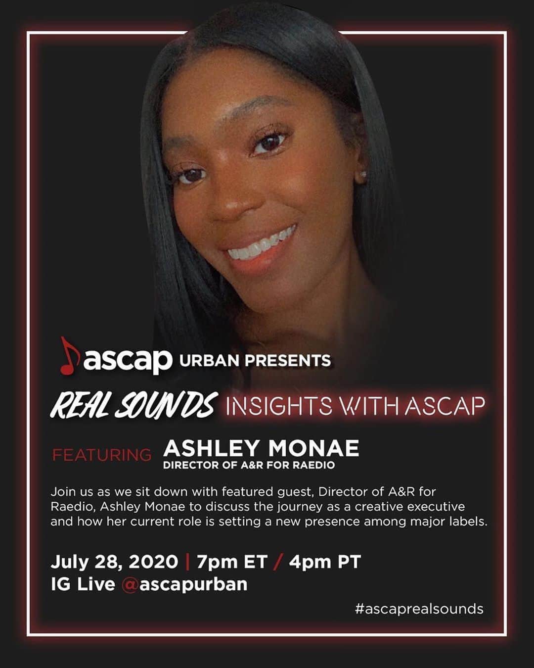 ASCAPさんのインスタグラム写真 - (ASCAPInstagram)「🗣TODAY! Tune in for @ascapurban’s discussion with Ashley Monae, Director of A&R for Raedio at 7PM ET/4PM PT on IG LIVE.   #ascap #ASCAPRealSounds」7月29日 2時33分 - ascap