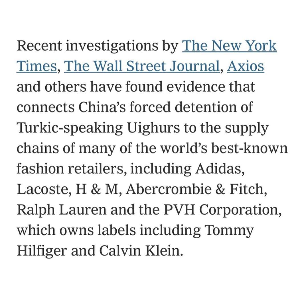 キャメロン・ラッセルさんのインスタグラム写真 - (キャメロン・ラッセルInstagram)「Investigations by the @nytimes @wsj and @axios have found that major brands including @hm @adidas @lacoste @ralphlauren @pvhcorp @calvinklein @tommyhilfiger @abercrombie are USING FORCED LABOR. They have known for years and are waiting on us to call them out to make a change. Which is ridiculous and disgusting, but it means our voices matter. If you work in fashion, if you buy from any of these labels, if you have a social media account, make these brand names trend and shame them. I will share some of the heartbreaking reporting on the human rights abuses suffered by Uighur Muslims at the hands of the Chinese government in my stories and I urge you to join me in reading / listening / sharing. PHOTO @yassin_akouh // LINK https://www.nytimes.com/2020/07/23/fashion/uighur-forced-labor-cotton-fashion.html?referringSource=articleShare」7月29日 10時06分 - cameronrussell