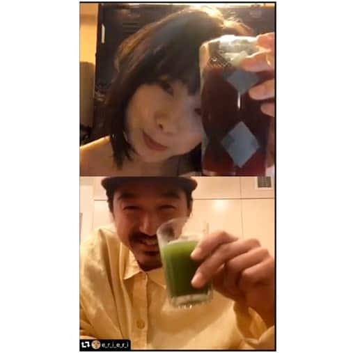 のインスタグラム：「昨日開催した、eriさん　@e_r_i_e_r_i との”Whats Cold Pressed Juice? “トークいかがでしたか？観ていただいた皆様ありがとうございました。データはアーカイブして　@e_r_i_e_r_i さんのインスタグラムアカウントに掲載しています。コールドプレスジュースとは？素材や産地について。家で作るにはどうしたらいい？ジュースクレンズとは？冷え性とジュース。残渣の再利用など幅広い内容を分かりやすく話していますので、ぜひ観てみてより美味しくサンシャインジュースを飲んでいただけたらと思います、健康イチニーサンシャイン🌞🌞🌞 #stayjuicy #sunshinejuice #サンシャインジュース　#コールドプレスジュース」