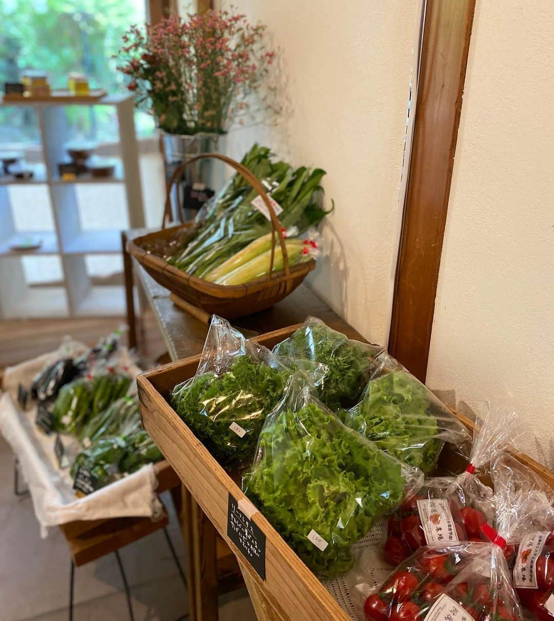cafezakkagallery-flagのインスタグラム：「▪︎ FLAG小市▪︎ オープンしました！ 新鮮なお野菜やお花達に 美味しい緑茶や番茶や和菓子など たくさんご用意しております。 ぜひお楽しみ下さいませ♬  #cafeFLAG #FLAGの小市 #嘉平衛番茶　 #普賢寺ふれあいの駅  #大阪 #枚方」