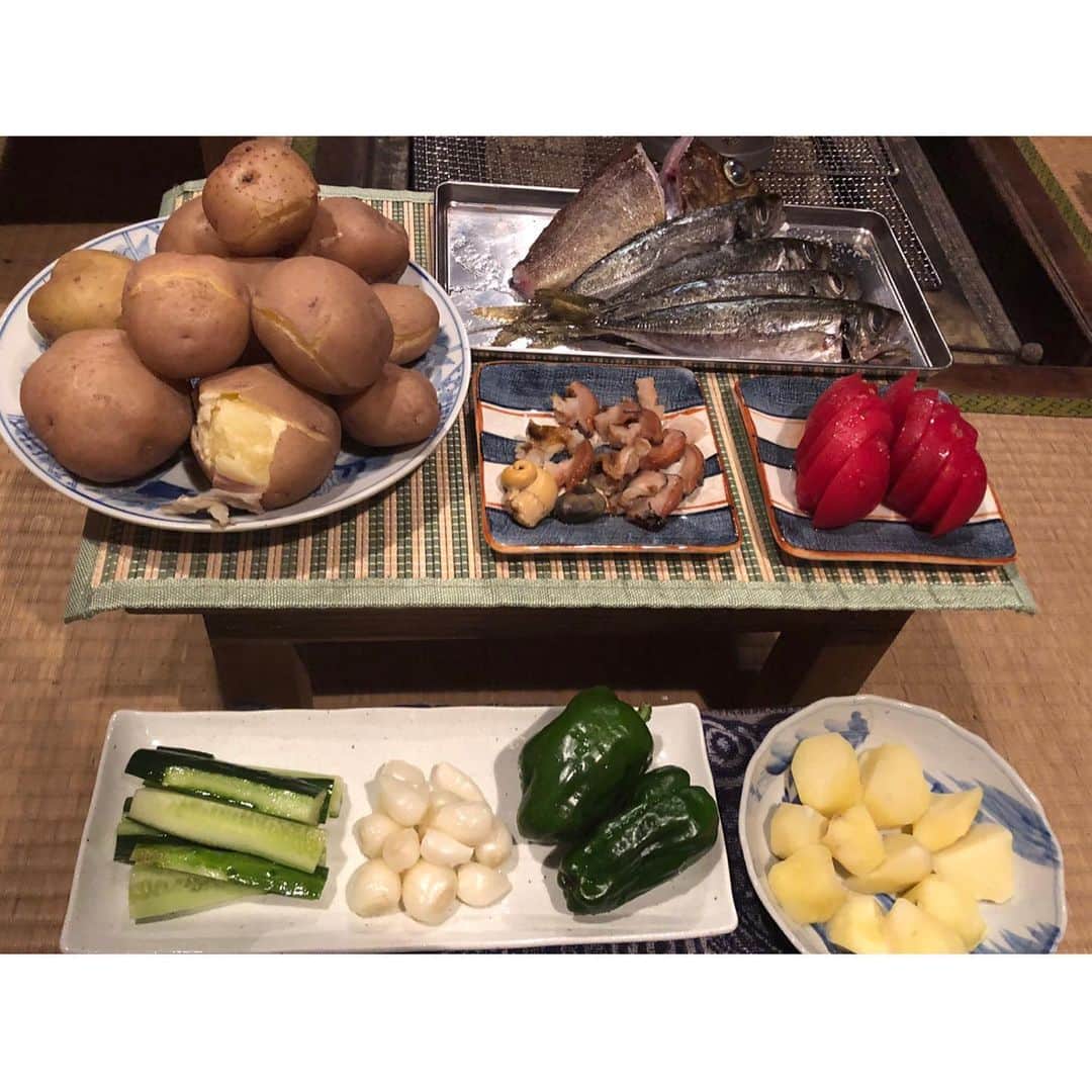 北野貴之さんのインスタグラム写真 - (北野貴之Instagram)「囲炉裏生活、何日目だ。 毎日、炭から火をおこして、囲炉裏で炉端焼き夕食。 サザエ、タコ、刺身も自分達でさばきます。  #海の島生活#囲炉裏生活」7月29日 12時53分 - takashi_kitano