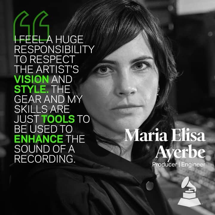 のインスタグラム：「With more than 13 years of experience in recording, mixing, music production, and audio post-production, Maria Elisa Ayerbe (@mariaelaisa) has worked on musical productions for artists such as Mary J Blige (@therealmaryjblige), @Ricky_Martin, @MarcAnthony, @JLo, @NattiNatasha, @LauraPausini, @Juanes, and many more. ⁣ ⁣ In 2016, she created the independent label, @SouthMountainMusic, as a platform to develop and produce music from up-and-coming Latin America artists. She currently serves as Board Governor and Chair for the @ProdEngWing Florida Chapter. #WomenInTheMix」