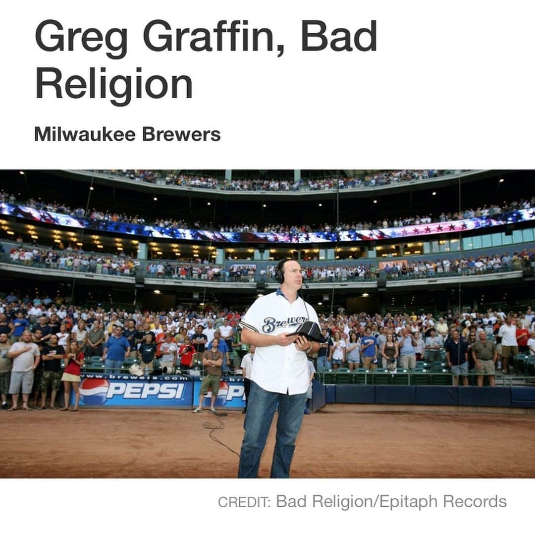 Bad Religionさんのインスタグラム写真 - (Bad ReligionInstagram)「Remember that time Greg sang the national anthem at a Milwaukee Brewers game? That was cool! Spin Magazine talked to both Greg and Brian about their predictions for the 2020 MLB season, ya-hey PLAYBALL! ⚾️🌭link @spinmag」7月30日 1時48分 - badreligionband