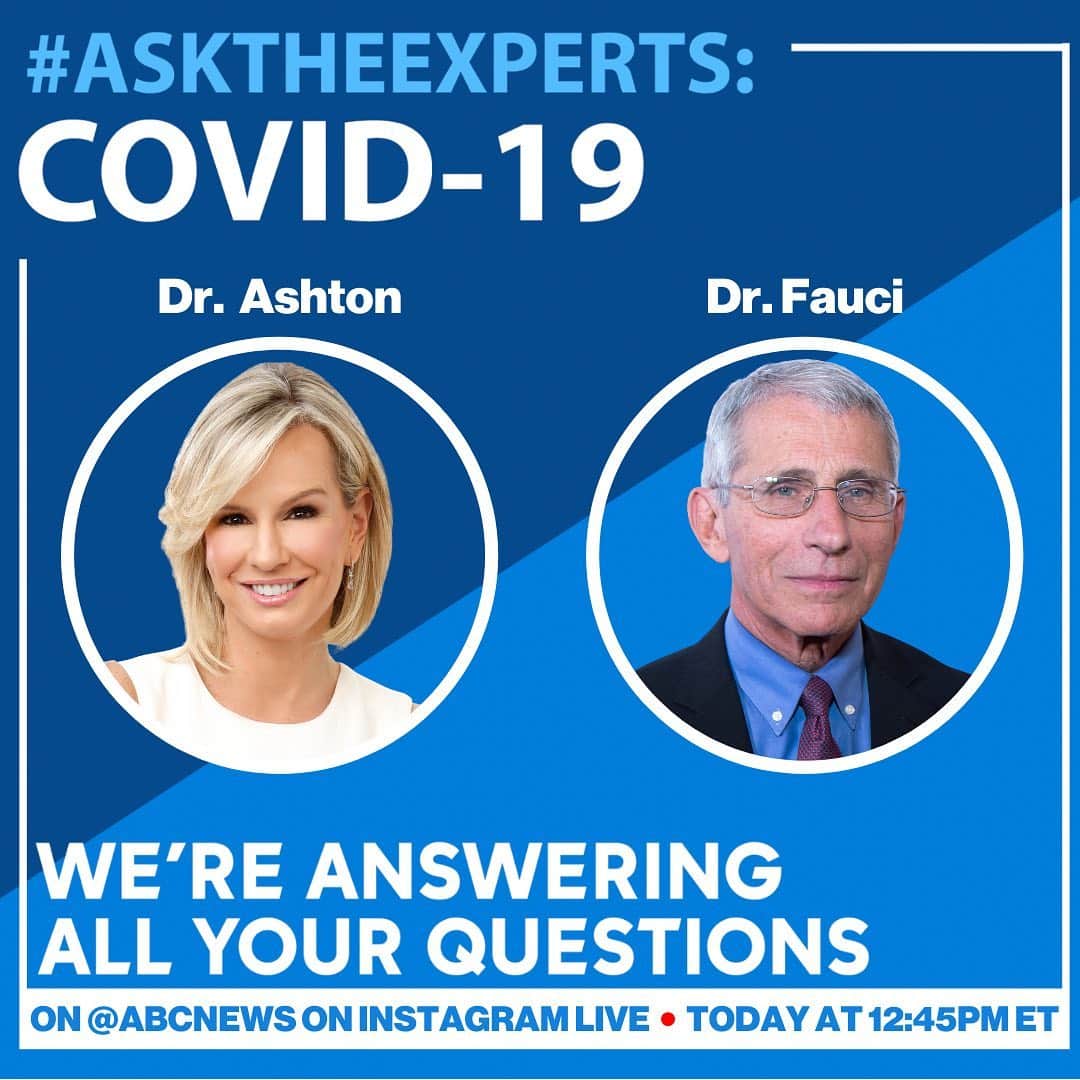 ABC Newsさんのインスタグラム写真 - (ABC NewsInstagram)「TUNE IN: @drjashton and Dr. Fauci will be LIVE answering your questions on COVID-19 right here on the @ABCNews Instagram account at 12:45PM ET. Make sure to comment with your questions in real time. #AskTheExperts」7月29日 22時04分 - abcnews