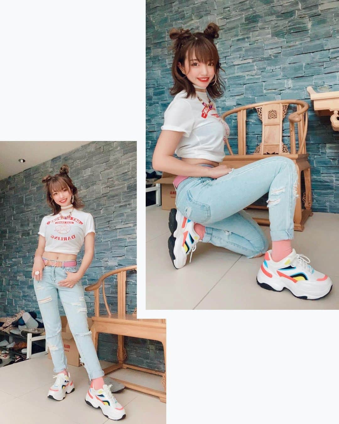 みきでりさんのインスタグラム写真 - (みきでりInstagram)「韓国イメージの撮影してきたんだ👟👖🌈 でも顔がコテコテの日本人すぎるんだよね笑 中国に向けたメイクのライブ配信だったの💄 めっちゃバタバタしてたけど楽しかった☺️📸 ㅤ ㅤ ㅤ ㅤ ㅤ ㅤ #韓国ファッション #韓国コスメ #韓国メイク #ヘアメイク#メイク#スニーカーコーデ#白シャツ#デニムコーデ#デニムパンツ#ジーンズ#Niziu#ミディアム#ミディアムヘア#ボブ#ボブアレンジ#ヘアアレンジ#zara#zarawomen#zaraコーデ#bershka#moschino#厚底スニーカー#厚底#お団子#お団子ヘア」7月30日 0時01分 - mikidelicious