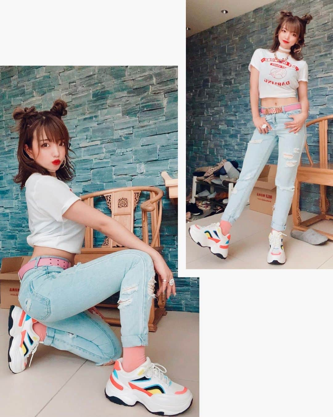 みきでりさんのインスタグラム写真 - (みきでりInstagram)「韓国イメージの撮影してきたんだ👟👖🌈 でも顔がコテコテの日本人すぎるんだよね笑 中国に向けたメイクのライブ配信だったの💄 めっちゃバタバタしてたけど楽しかった☺️📸 ㅤ ㅤ ㅤ ㅤ ㅤ ㅤ #韓国ファッション #韓国コスメ #韓国メイク #ヘアメイク#メイク#スニーカーコーデ#白シャツ#デニムコーデ#デニムパンツ#ジーンズ#Niziu#ミディアム#ミディアムヘア#ボブ#ボブアレンジ#ヘアアレンジ#zara#zarawomen#zaraコーデ#bershka#moschino#厚底スニーカー#厚底#お団子#お団子ヘア」7月30日 0時01分 - mikidelicious