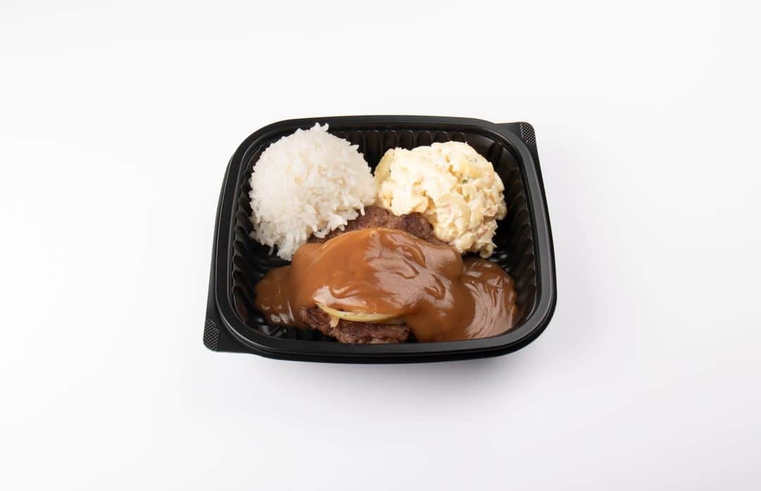 のインスタグラム：「The Mini Hamburger Steak is the Jesus Salud of plate lunches. It just hits different. For $5.99 + tax on Oahu and $6.39 + tax on the Neighbor Islands you can take home this champ from our takeout counter. Not applicable to third party delivery, champ. #HawaiianPunch」