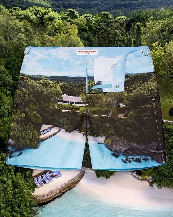 オールバーブラウンのインスタグラム：「Get your hands on these exclusive Bulldog swim shorts with a print of the stunning @GoldenEye, Jamaica. In case you didn't know, this extraordinary retreat is home to author Ian Fleming's villa and where the famous spy character was written into existence. Tap to shop this little piece of James Bond history. #GoldenEye #007 #IanFlemming #OrlebarBrown #JamesBond #OBsAroundTheWorld」