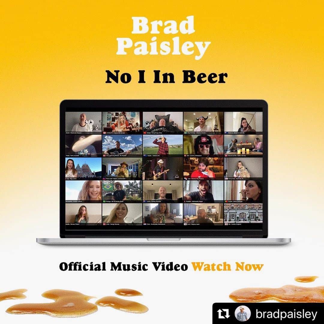 のインスタグラム：「I am so proud of you, @BradPaisley! Teaching the world how to spell beer. 😉🍻 #NoIInBeer  https://bp.lnk.to/noiinbeermusicvideo ・・・ #Repost @bradpaisley  ・・・ You invited me to into your parties, your homes, you bounced beers off basketballs, and you’ve made this strange time so memorable for me. Here’s the video WE made. All in this together, indeed. Link in bio. #Noiinbeer」