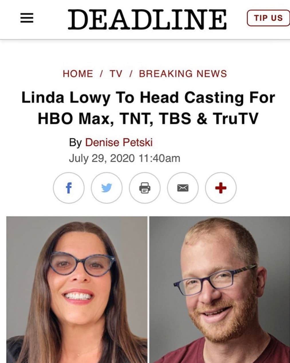 ジェフ・ペリーのインスタグラム：「Best news EVER!!! 😍 Humble brag for my sweet, extraordinarily talented wife Linda Lowy. You’re my true 🌟」