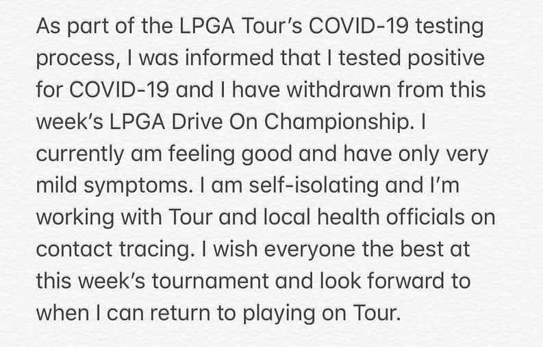 ギャビー・ロペスさんのインスタグラム写真 - (ギャビー・ロペスInstagram)「WISHING ALL MY AMIGAS A GREAT COMEBACK TO THE @lpga_tour 🙌🏼  I am happy to be feeling fine 😁 and not have any sever symptoms. Be safe everyone♥️ Love, Gaby」7月30日 6時20分 - gabylopezgolf