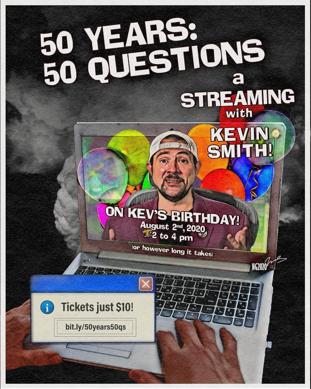 ケヴィン・スミスさんのインスタグラム写真 - (ケヴィン・スミスInstagram)「THIS SUNDAY! Watch me age right before your very eyes as I answer one query for every year I’ve been alive! Join us for 50 YEARS, 50 QUESTIONS: A STREAMING WITH KEVIN SMITH! As I officially turn 50 (at 2:45pm), you can stare at my face and see if the gray begins! If you get picked, you can ask me anything! Hours are 2 to 4, but I’ll keep going until we hit 50 answers! Tix available at the link in my bio! (Awesome Art by @thedarknatereturns!) #KevinSmith #birthday #shindig」7月30日 6時57分 - thatkevinsmith