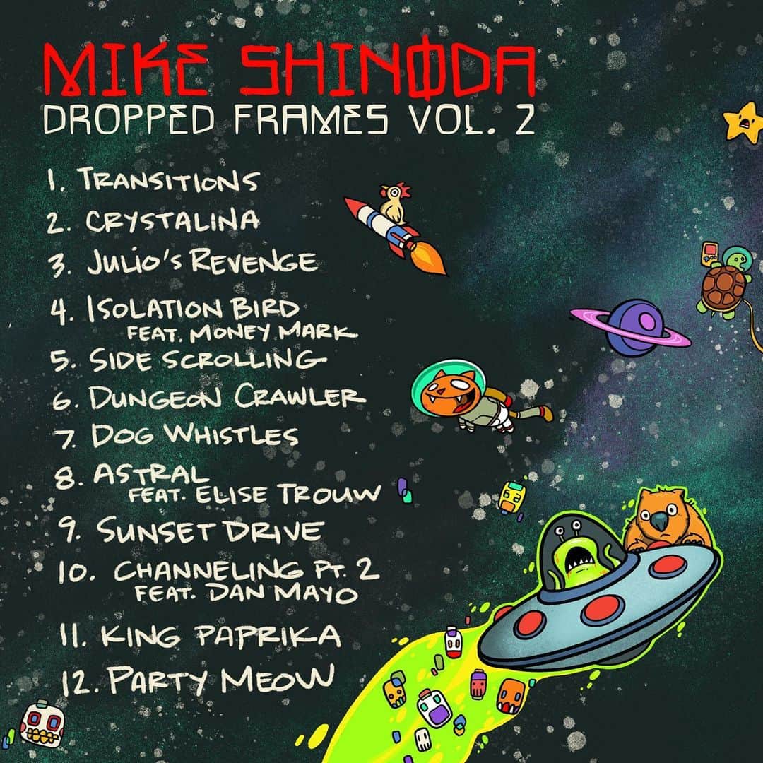 マイク・シノダのインスタグラム：「Tracklist for “Dropped Frames Vol 2.” Album comes out this Friday!  Once you listen to the tracks, join the album release party on Friday @ 10am PST on Twitch.」