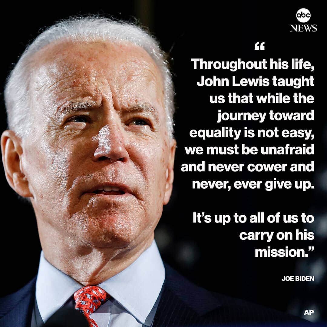 ABC Newsさんのインスタグラム写真 - (ABC NewsInstagram)「Joe Biden: "John Lewis taught us that while the journey toward equality is not easy, we must be unafraid and never cower and never, ever give up. It’s up to all of us to carry on his mission." #joebiden #johnlewis #barackobama #civilrights」7月31日 6時10分 - abcnews