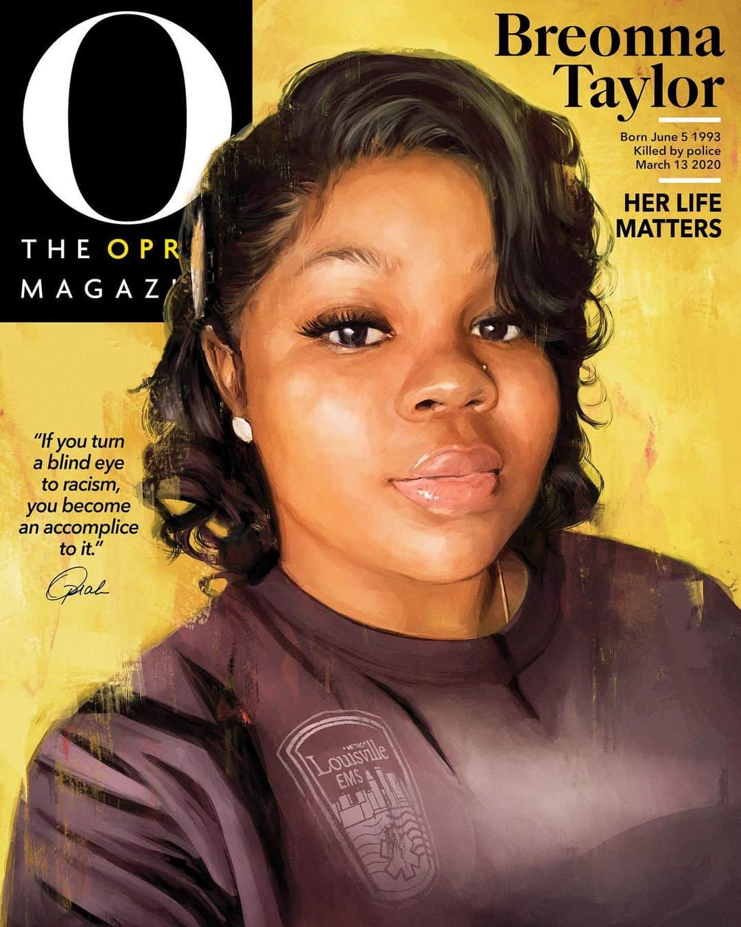 オプラ・ウィンフリーのインスタグラム：「Breonna Taylor. She was just like me. She was just like you. And like everyone who dies unexpectedly, she had plans. Plans for a future filled with responsibility and work and friends and laughter. I think about Breonna Taylor often. Imagine if three unidentified men burst into your home while you were sleeping. And your partner fired a gun to protect you. And then mayhem. What I know for sure: We can’t be silent. We have to use whatever megaphone we have to cry for justice. And that is why Breonna Taylor is on the cover of @oprahmagazine. The September issue honors her life and the life of every other Black woman whose life has been taken too soon. Head to OprahMag.com for more—and thank you to @alexis_art, a 24-year-old digital artist, who captured the essence of Breonna. The issue will be available wherever you buy or download magazines on 8/11.」