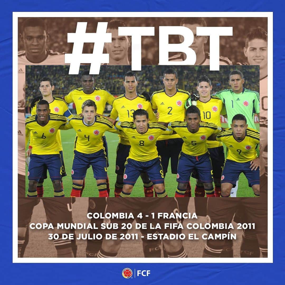サッカー コロンビア代表チームのインスタグラム：「Hoy en nuestro #TBT recordamos el partido 🆚 Francia de la Copa Mundial Sub 20 de la FIFA Colombia 2011 🏆  🇨🇴 4⃣-1⃣ 🇫🇷  ¿Recuerdas quiénes hicieron los goles? 🤔」