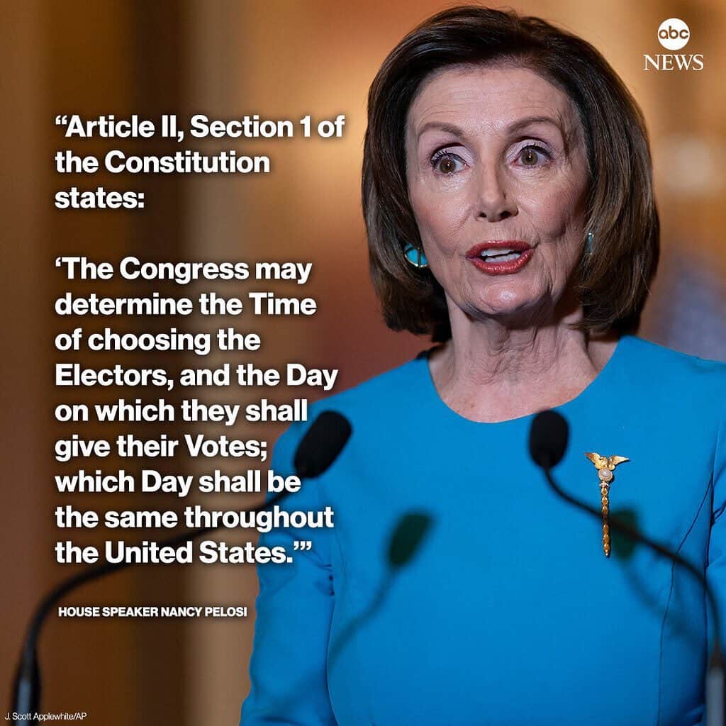 ABC Newsさんのインスタグラム写真 - (ABC NewsInstagram)「Speaker Nancy Pelosi responds to Pres. Trump's tweet suggesting delaying the election by quoting Article II, Section 1 of the Constitution.」7月31日 0時02分 - abcnews