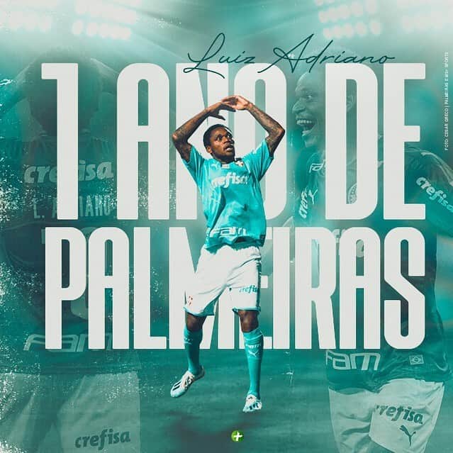 ルイス・アドリアーノのインスタグラム：「Hoje completo um ano no qual fui anunciado pelo @Palmeiras, um desafio que aceitei com grande orgulho e imenso prazer em vestir essa camisa tão pesada no futebol brasileiro e mundial.  Só tenho que agradecer a todos meus colegas, diretoria, staff, torcida e meu empresario, todos que me concederam esse privilégio de estar aqui.  Tenho grandes sonhos e objetivos defendendo essa camisa, e vou sempre dar meu melhor para dar alegrias a nossa apaixonada torcida. ♥️🐽⚽️」
