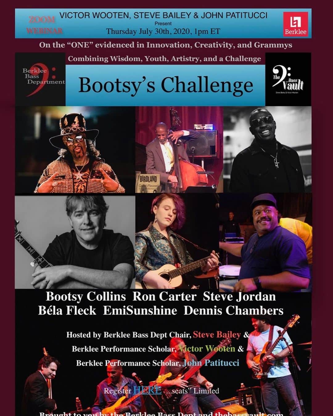 ヴィクター・ウッテンのインスタグラム：「Today FREE: 1pm EDT. Register below.   https://berklee.zoom.us/webinar/register/WN_f8fkqxomT5mVtZWurW7Etg」