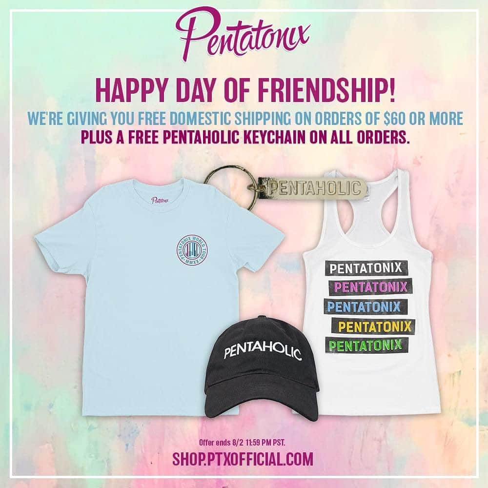 ペンタトニックスさんのインスタグラム写真 - (ペンタトニックスInstagram)「Happy Day of Friendship! We're celebrating by offering FREE DOMESTIC SHIPPING on orders of $60 or more. Surprise your BFF with some #PTXMerch at shop.ptxofficial.com! Offer ends 8/2. #InternationalFriendshipDay」7月31日 3時14分 - ptxofficial