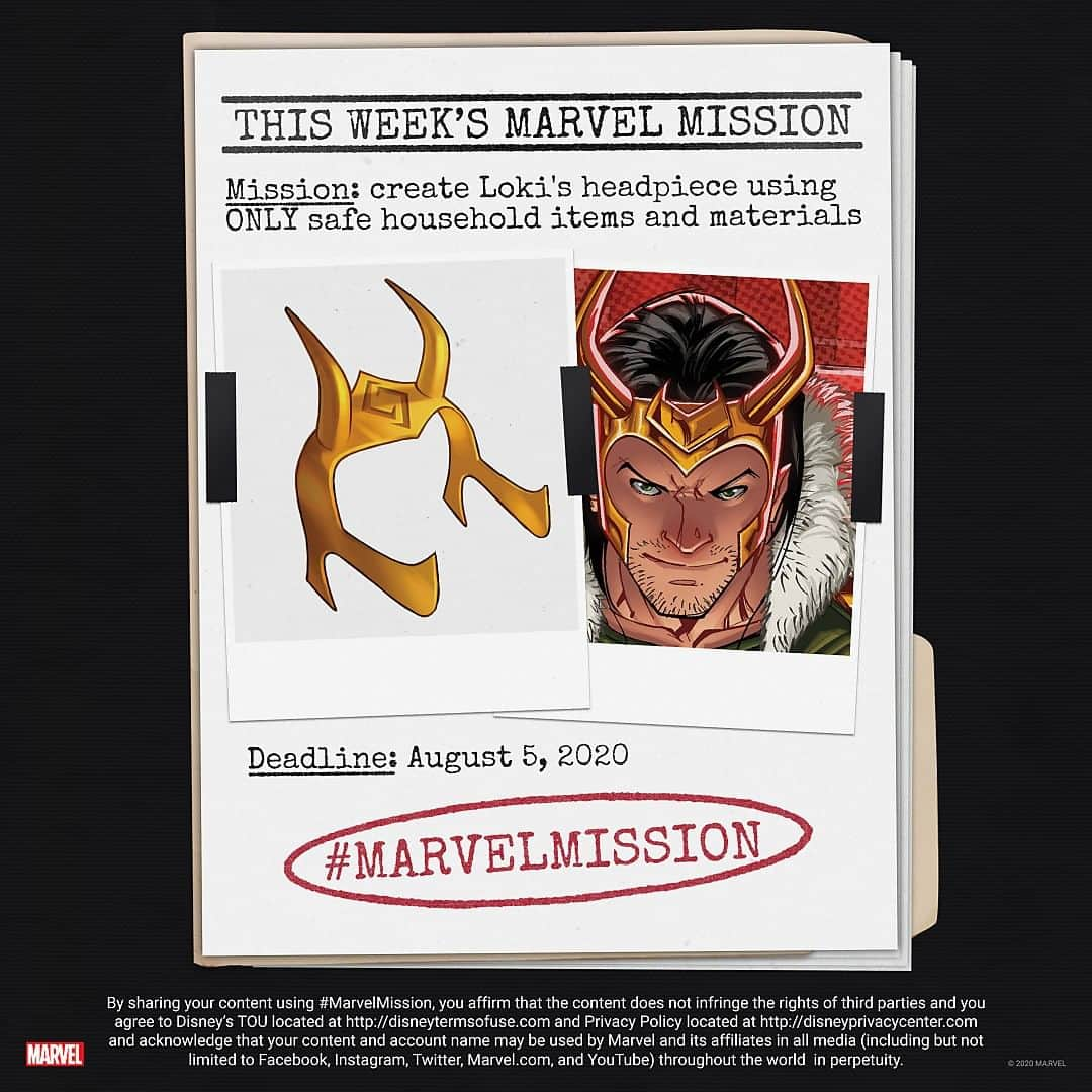 Marvel Entertainmentさんのインスタグラム写真 - (Marvel EntertainmentInstagram)「THIS WEEK'S MISSION: Create Loki's headpiece using ONLY safe household items and materials.  You have one week to complete your task. Post your photo or video here with the #MarvelMission hashtag for the chance to be featured in our round-up of favorites! #MarvelAtHome」7月31日 3時14分 - marvel