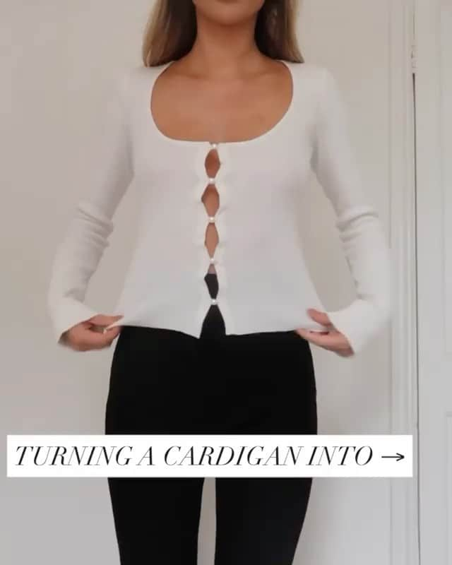 TheCraftyNinjaのインスタグラム：「Cardigan ➡️ asymmetric top - tag someone who’d try! • credit @fashioninflux 🙌🏽🔥 I’ve seen similar fancy tops like this around but you can have a go with any cardy 🙌 • #upcycle #upcycledclothing #diyfashion」