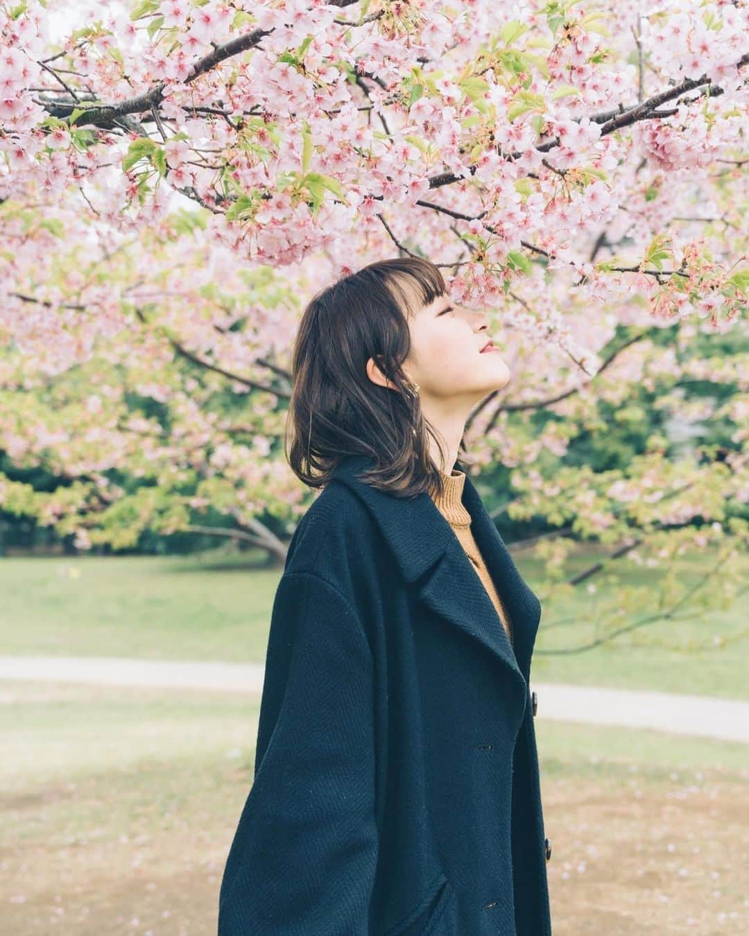 尾林美月のインスタグラム：「. 満開の喜びに、寄り添って感じ取って🧚🏻‍♂️  #葛西臨海公園 #桜 #桜ポートレート」