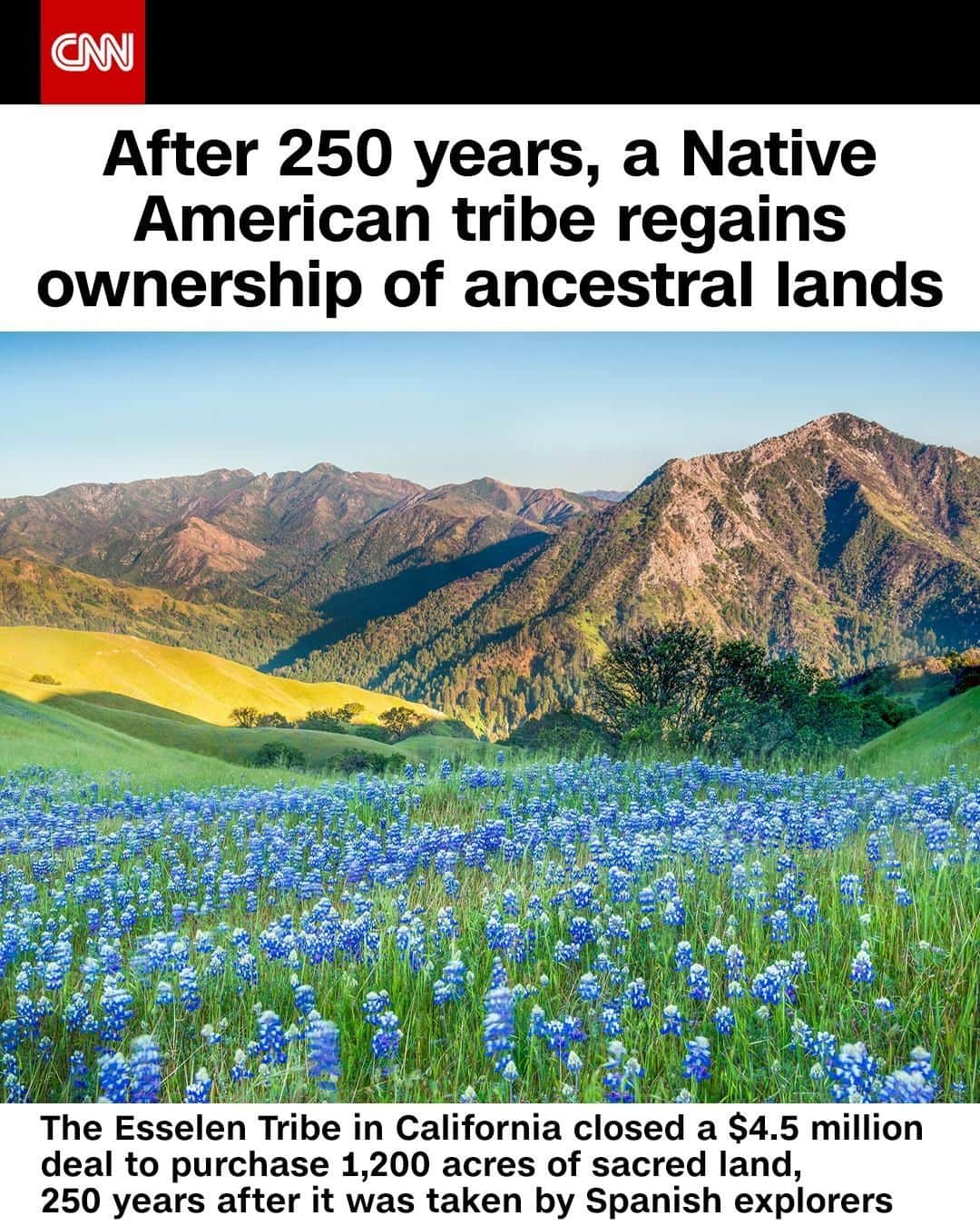 CNNさんのインスタグラム写真 - (CNNInstagram)「Nearly 250 years ago, Spanish explorers took land from the Esselen Tribe in what is now northern California. But on Monday, the tribe reclaimed nearly 1,200 acres of sacred land that their ancestors inhabited for thousands of years. In a $4.5 million deal between the tribe and environmental group Western Rivers Conservancy, both parties agreed the land will not be commercially developed on and that conservation efforts will continue. "We are going to conserve it and pass it on to our children and grandchildren and beyond," Tom Little Bear Nason, Tribal Chairman of the ETMC, told The Mercury News. "Getting this land back gives privacy to do our ceremonies. It gives us space and the ability to continue our culture without further interruption." To learn more about the deal and the land itself, tap the link in the bio. (📸: Doug Steakley/Wester Rivers Conservancy)⁠」7月31日 16時01分 - cnn