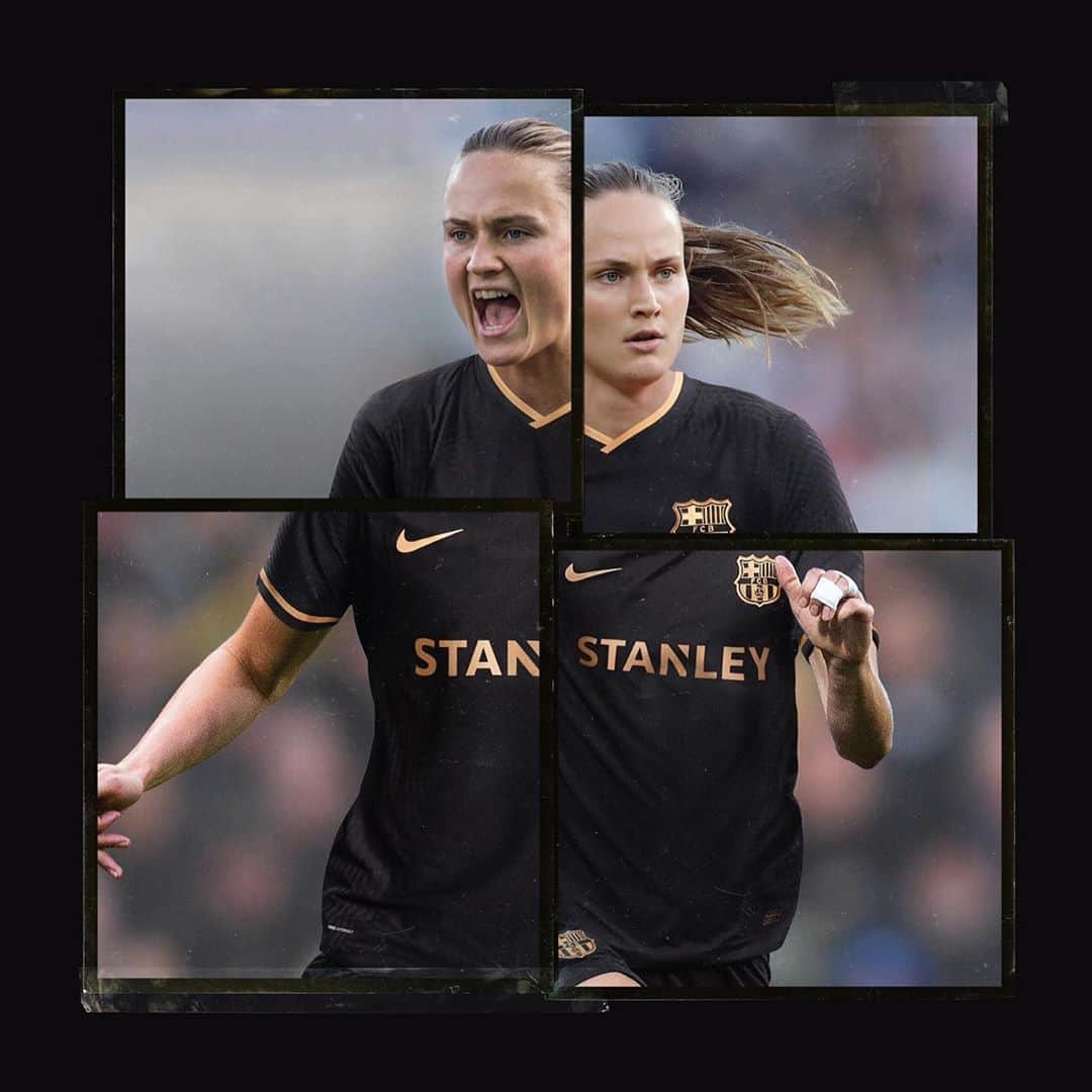 Caroline Graham Hansenのインスタグラム：「Black and gold, the new @fcbarcelona away kit is here.⚡️🌚 @nikefootball」