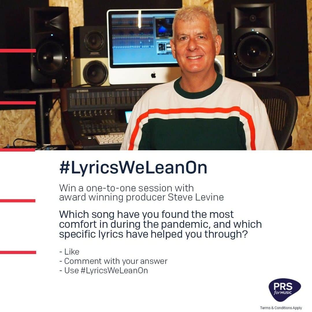 PRS for Musicさんのインスタグラム写真 - (PRS for MusicInstagram)「🎶Competition Time 🎶  Win a one-to-one session with BRIT and Grammy-award winning producer @mrstevelevine.  Simply answer this question and use the hashtag #LyricsWeLeanOn 👇  Which song have you found the most comfort in during the pandemic, and which specific lyrics have helped you through?   Link in bio for more details on the prize + terms and conditions. #songwriting #songwriters #competition」7月31日 19時37分 - prsformusic