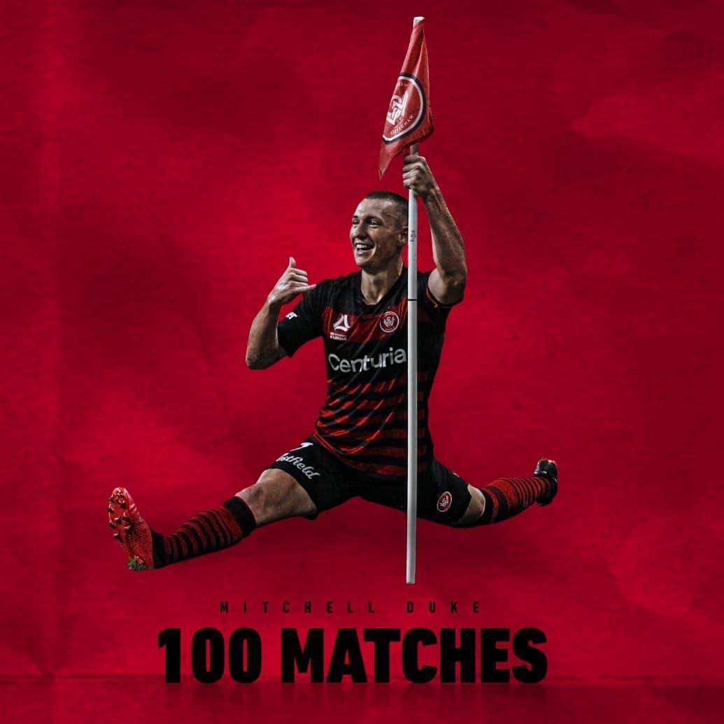 ミッチェル・デュークのインスタグラム：「Proud to hit 💯 @aleague games and no better way to do it than with a win 🙌🏼🔴⚫️ proud of the boys @wswanderersfc」