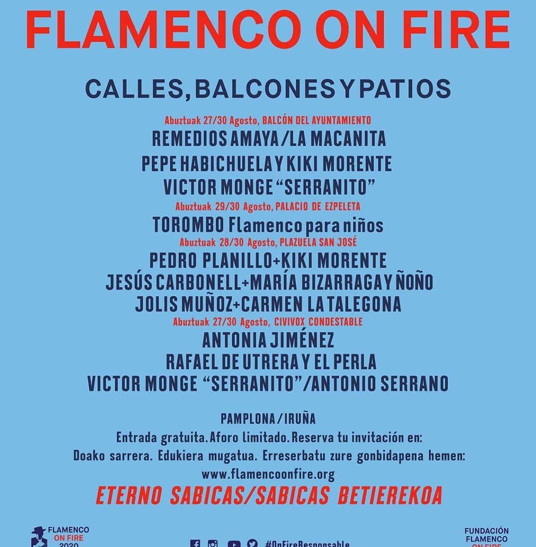 DeFlamenco.comさんのインスタグラム写真 - (DeFlamenco.comInstagram)「Flamenco on Fire 2020 completa su programación  Ciclo grandes conciertos, escenario Ciudadela, Calles, balcones y patios, Civivox Condestable, Jornadas Eterno Sabicas.  Del 26 al 30 de agosto, el flamenco responsable en Pamplona. #Onfireresponsable  #flamenco #deflamenco #onfire #pamplona   @flamencoonfire」7月31日 21時46分 - deflamenco