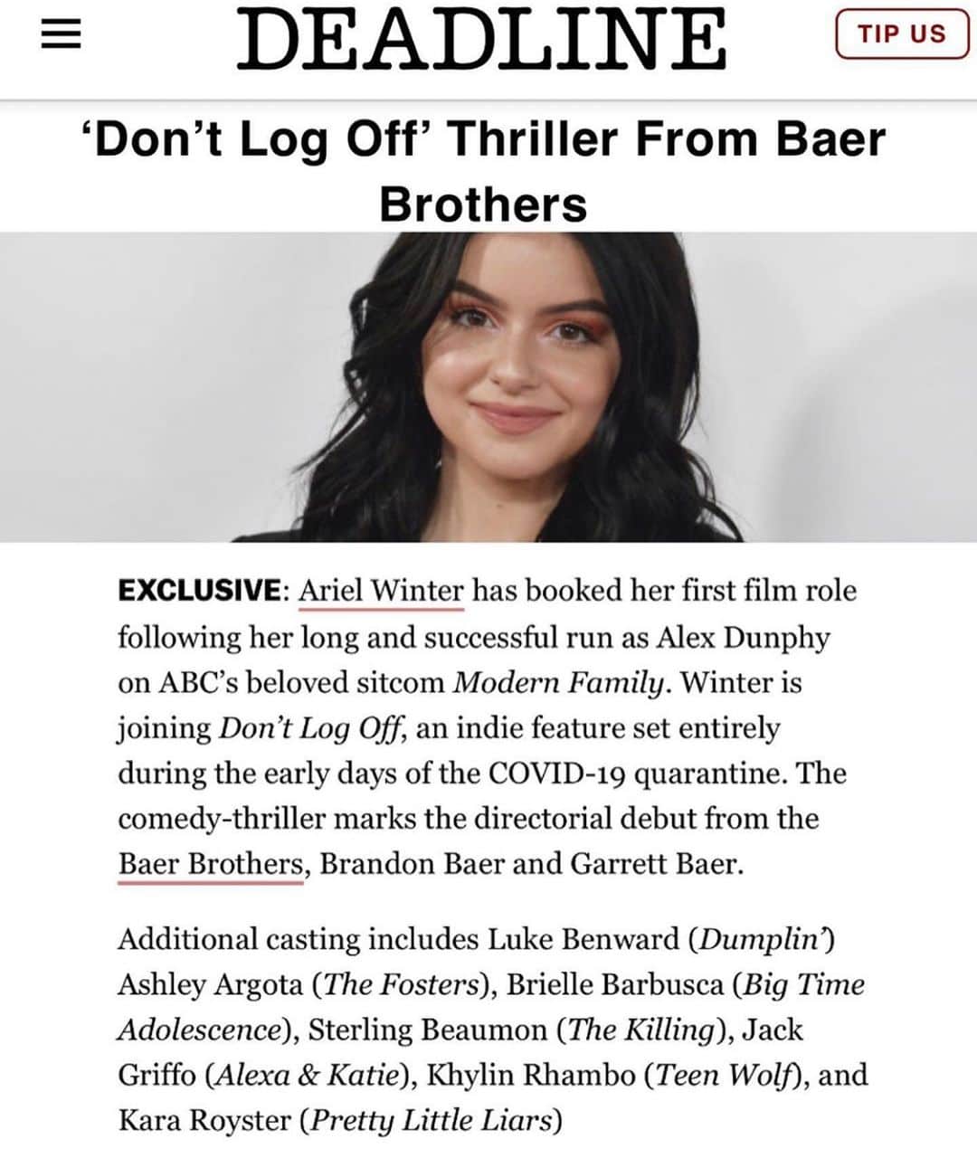 ルーク・ベンワードのインスタグラム：「Annnd we made it!! Congrats to @thethirdlilbaer and @branbaer for navigating us to the end of our principal production! I have loved every second of this process with y’all.  @arielwinter @ashleyargota9 @khylinrhambo @kararoyster @jackgriffo @briellebarbusca @sterlingbeaumon thank you for lending your talents to this out of the box movie. I think we made something special.  @nicolesmolen thank you for being god on earth and making this ship run so smoothly! You are the ultimate jack of all trades.  @bengoodman_dp and @austin_azurelah you are geniuses! The ingenuity and care for the craft was the factor that made this movie possible. Thank you for you dedication and brilliance.  And to my momma @kendabenward who came in KILLED set design, a job she had never done before, thank you. ❤️ I love you so much!   What a time!! Making movies with my fraaaanndsss! 2020 never looked so good!」