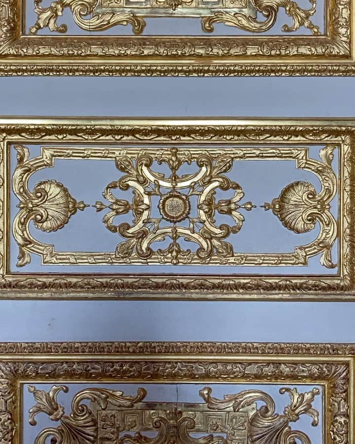 アレクシマビーユのインスタグラム：「Inspiration / could be an embroidery /gilted artwork @chateauversailles @alexismabille #architecturalbeauty #goldleaf #dorure #alafeuille #boiseries #artwork #artesans #frenchdesign #louisxiv #grandiose #ornemental #opulence #goldfever #doors #decoration #decor #inspiration」