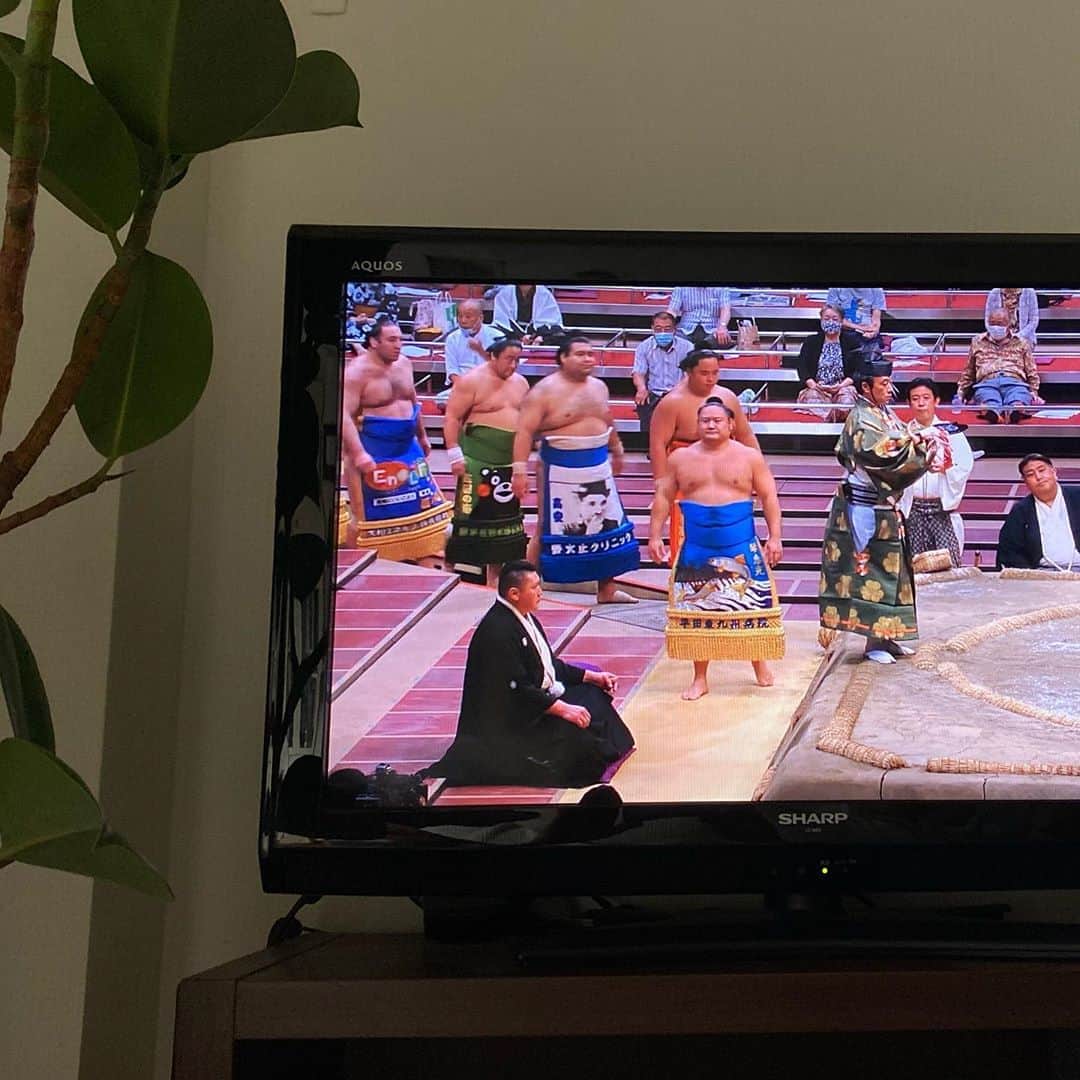 東京DANDYのインスタグラム：「Watched the penultimate day of the July Grand Sumo tournament on TV. The audience were socially distanced and COVID-19 warnings replaced advertising on the rematch banners. Spot the #CharlieChaplin...」