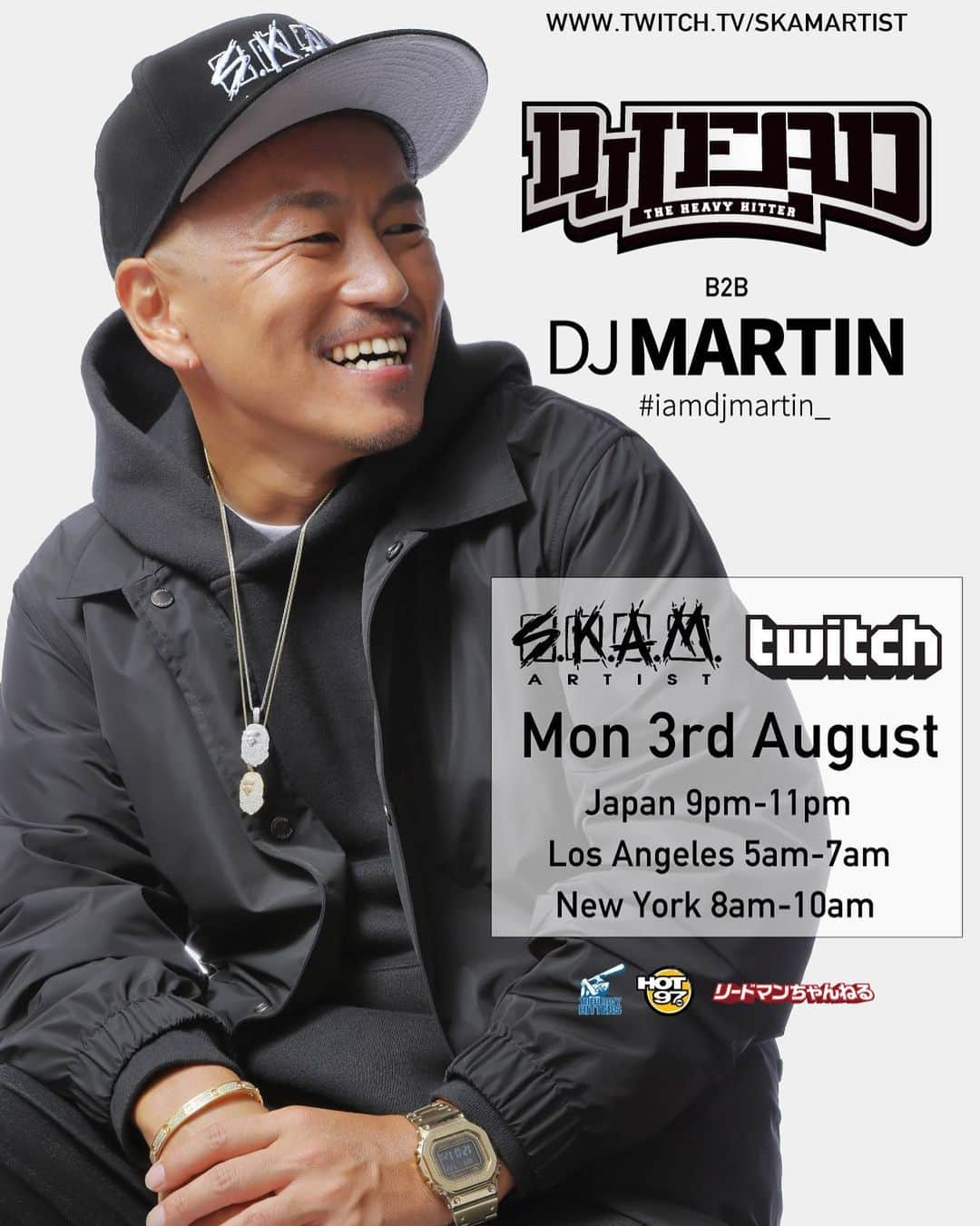 DJ LEADさんのインスタグラム写真 - (DJ LEADInstagram)「We will start Live streaming Every Monday during August on Twitch with SKAM ARTIST. August 3rd with DJ MARTIN   #djlead #heavyhitterdjs #hot97 #skamartist #skamasia #skamtokyo #bangkokinvaders #arumatiks」8月1日 18時41分 - djleadhh